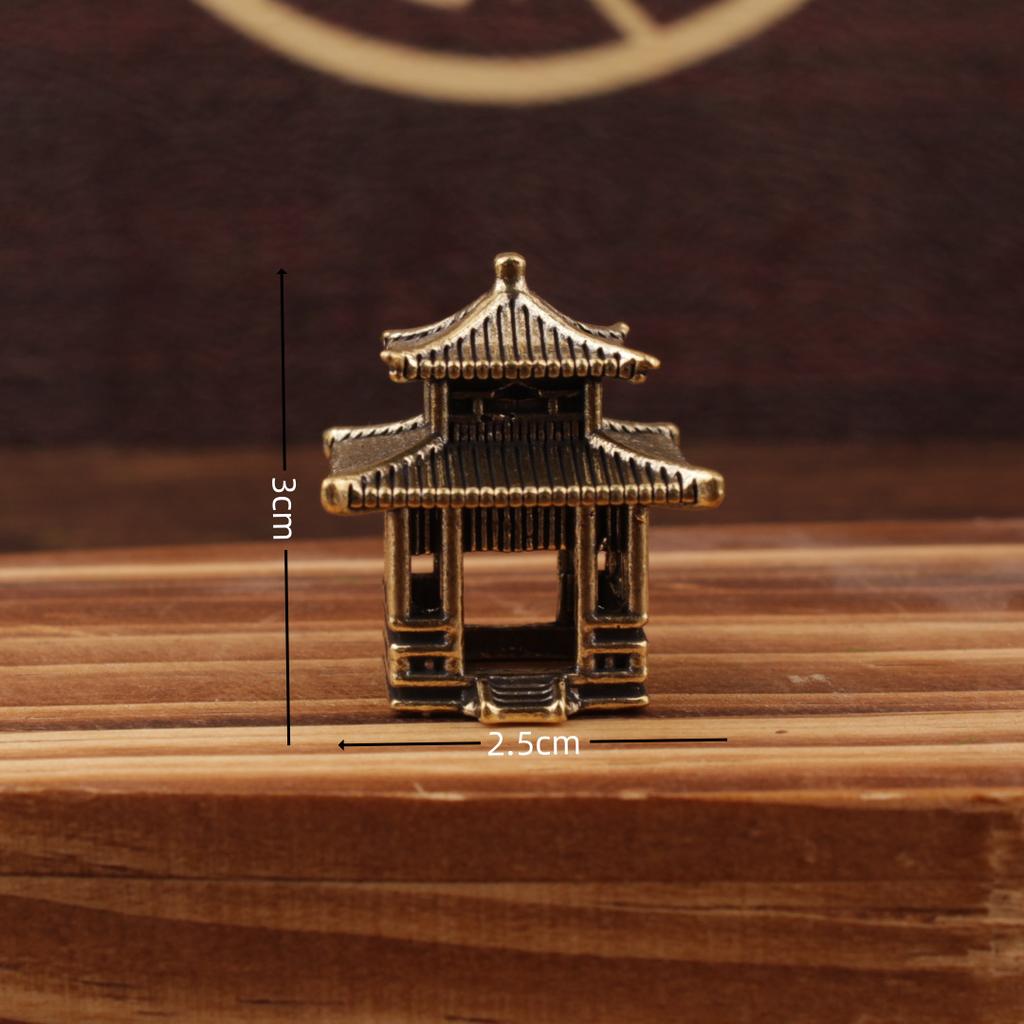 Retro Brass Chinese Ancient Architecture Miniature Model Micro Landscape Rockery Ancient Pavilion Bonsai Fishtank Ornament Decor