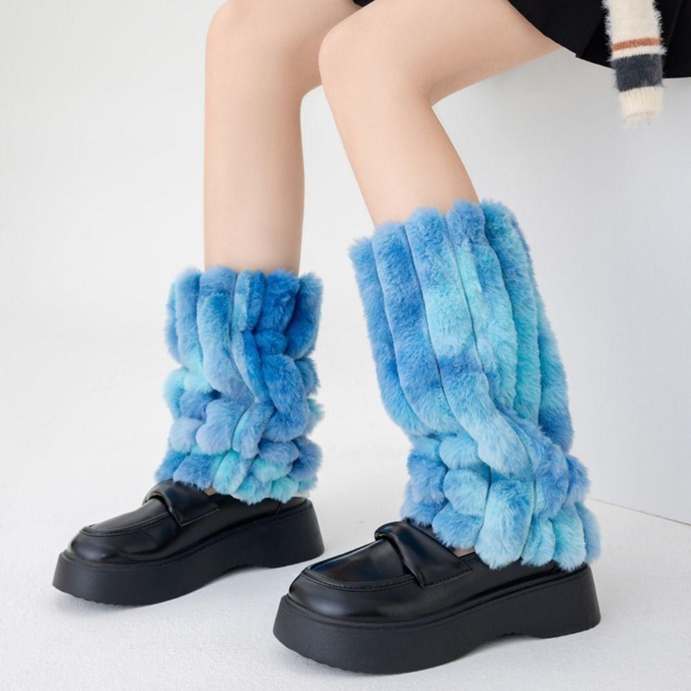 

Y2k Stripe Leg Warmers Sweet Cool Foot Cover New Plush Leg Warmer Girls Montage Blue