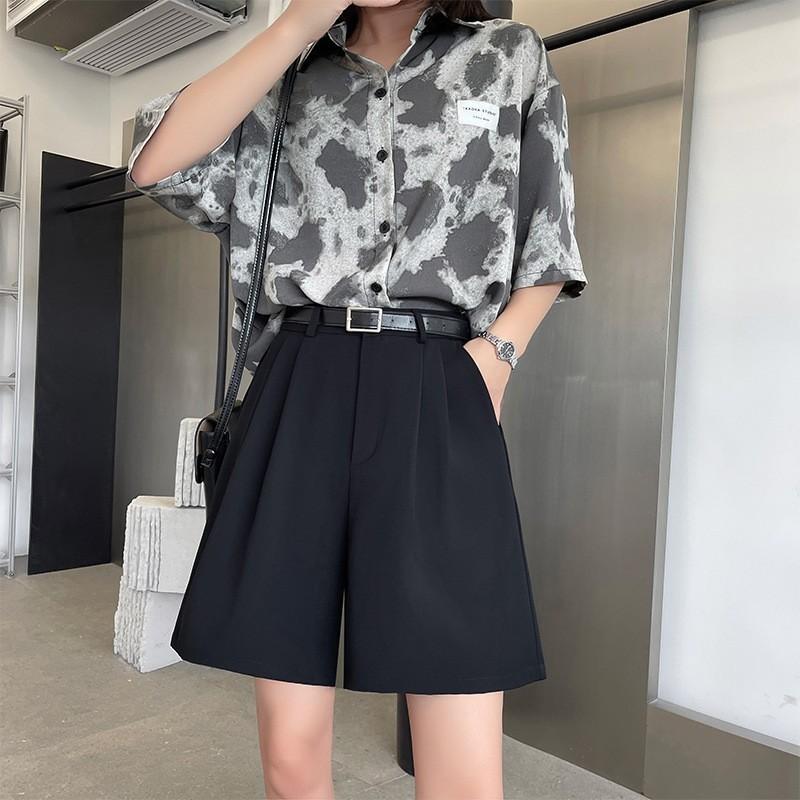 

Summer Thin Loose Casual A-word High-waisted Wide-leg Pants Straight and Thin Five-point Medium Pants XXL чорний