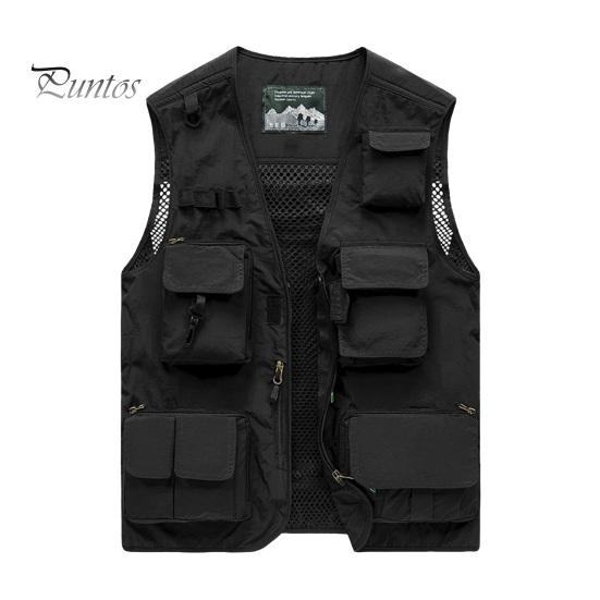 

Мужской уличный жилет с несколькими карманами, однотонный тканевый жилет со съемной спиной для рыбалки и фотографии, с молнией M чёрный