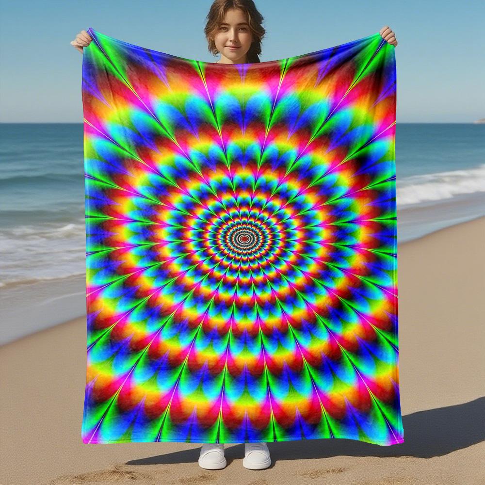 1PC Psychedelic KaleidoscopeOutdoor Flannel Blanket - Soft Plush Decor for Picnics, camping, Bedroom, Playroom, Office, or Lunch Break 1296A