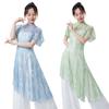 Cheongsam Neck Classical Dance Top Split Hem Dance Mesh Top Fashion Performance Dancewear  Women