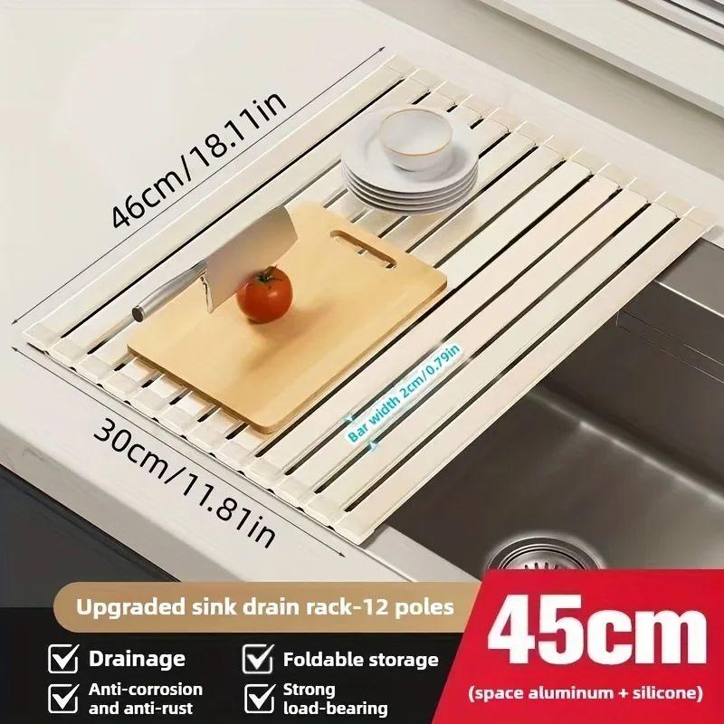 304 stainless steel sink dish rack kitchen sink drain rack dish rack foldable telescopic drain basket 1-tier