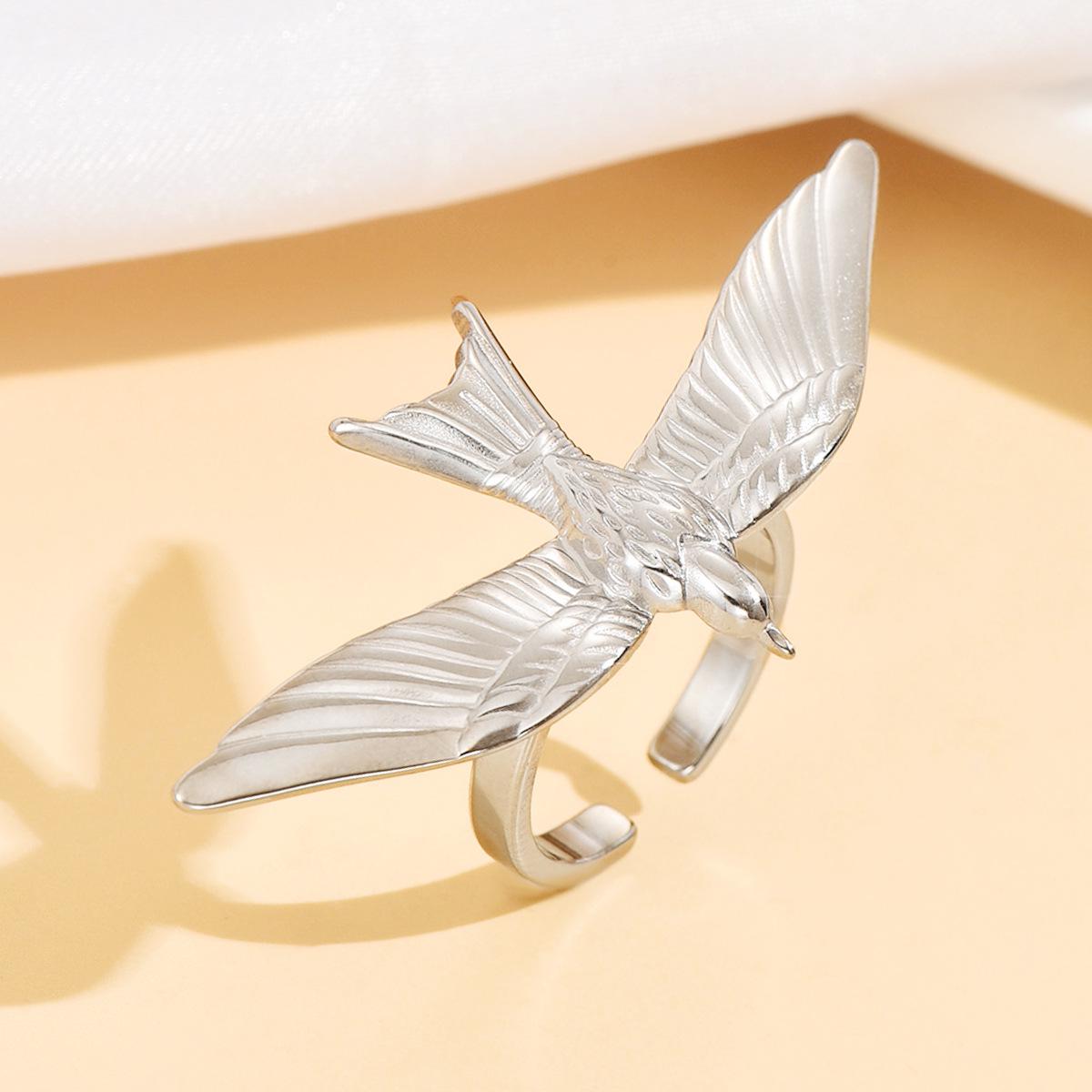 

Преувеличенное кольцо в виде летящей птицы из нержавеющей стали – Креативный дизайн с голубем для женщин