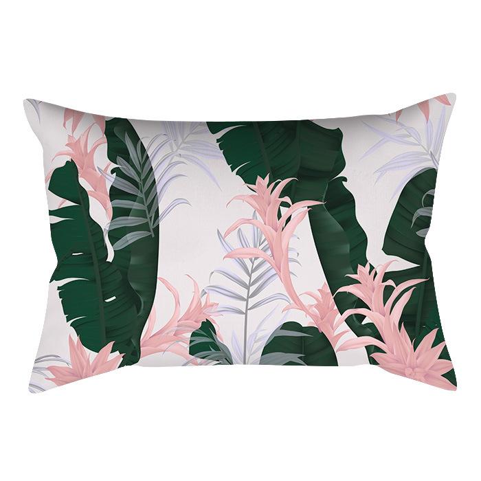 Home Flower and Green Plant Rectangular Waist Pillowcase, Peach Skin Velvet Digital Printed Throw Pillow, Office Waist Cushion Cover