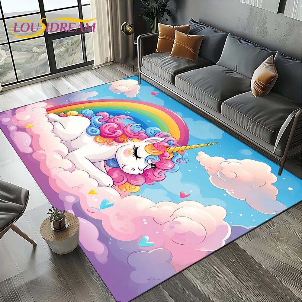 3D Cute Unicorn Cartoon Dream Girl Carpet Rug for Living Room Bedroom Home Sofa Decoration,Kid Area Rug Non-slip Floor Mat Gift
