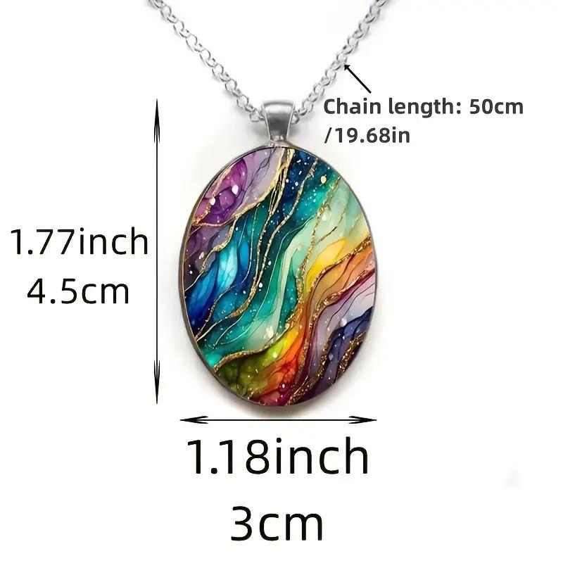 Fantasy Wave Pattern Glass Pendant Necklace With Chain For Fashion Enthusiasts