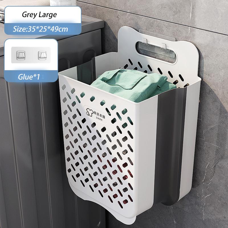Bathroom Folding Dirty Clothes Storage Basket Wall Mounted Hanging Portable Punch-Free Clothes Bucket Organizer Laundry Basket