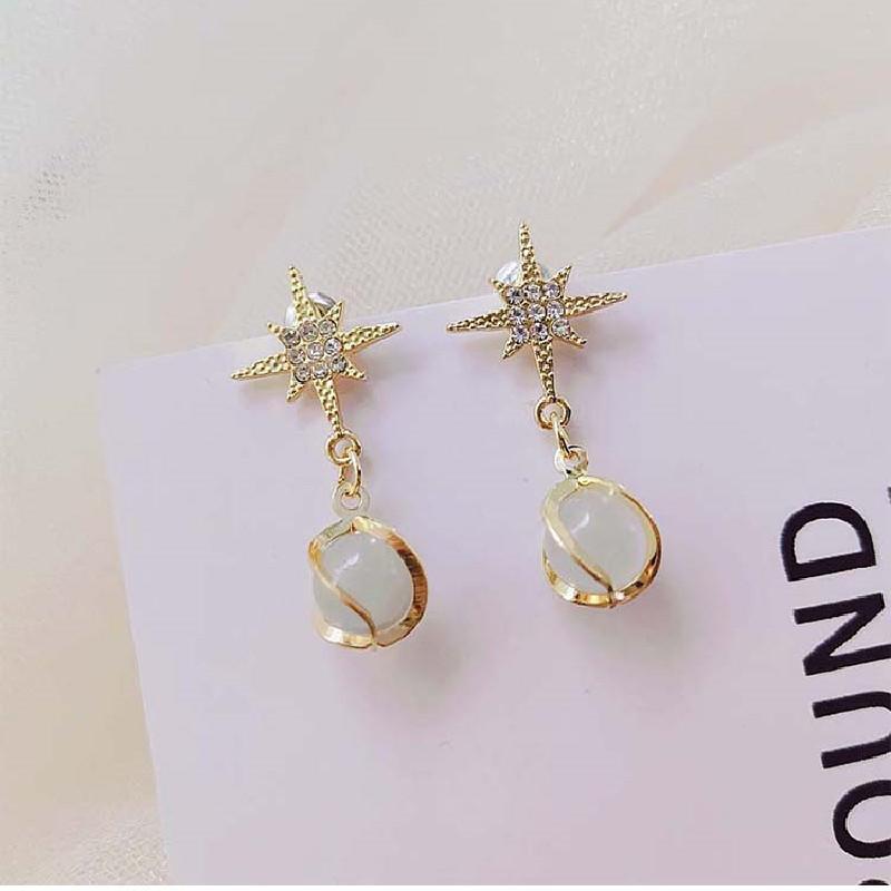 Trendige neue Opal-Kugel-Anhänger Hängeohrringe für Frauen Kristall Stern Top Hängeohrringe Elegante ungewöhnliche Ohrringe brincos 2025