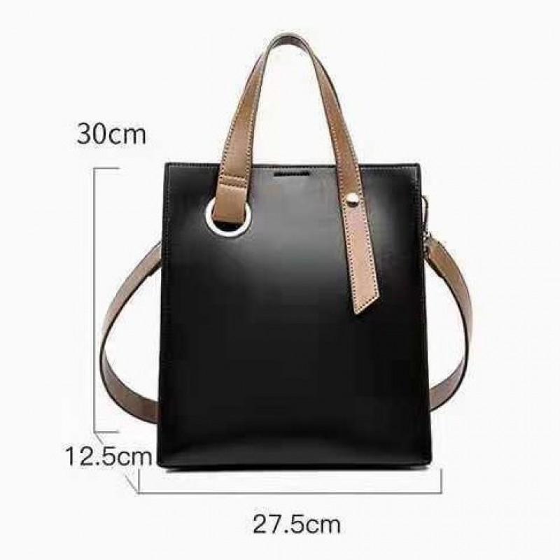 Large Capacity Tote Bag Women Stitched PU Shoulder Daily Commute Casual Use Black Khaki