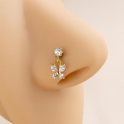 Henson Zirkonový Motýlek z Nerezové Oceli ve Tvaru L pro Piercing do Nosa
