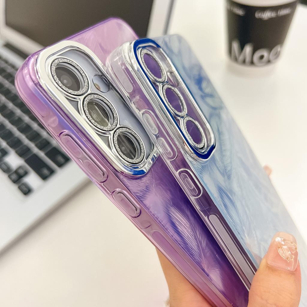 Für Samsung Galaxy S24 FE Hülle IMD Design Stoßfest PC+TPU Handyhülle mit Glaslinsenfolie