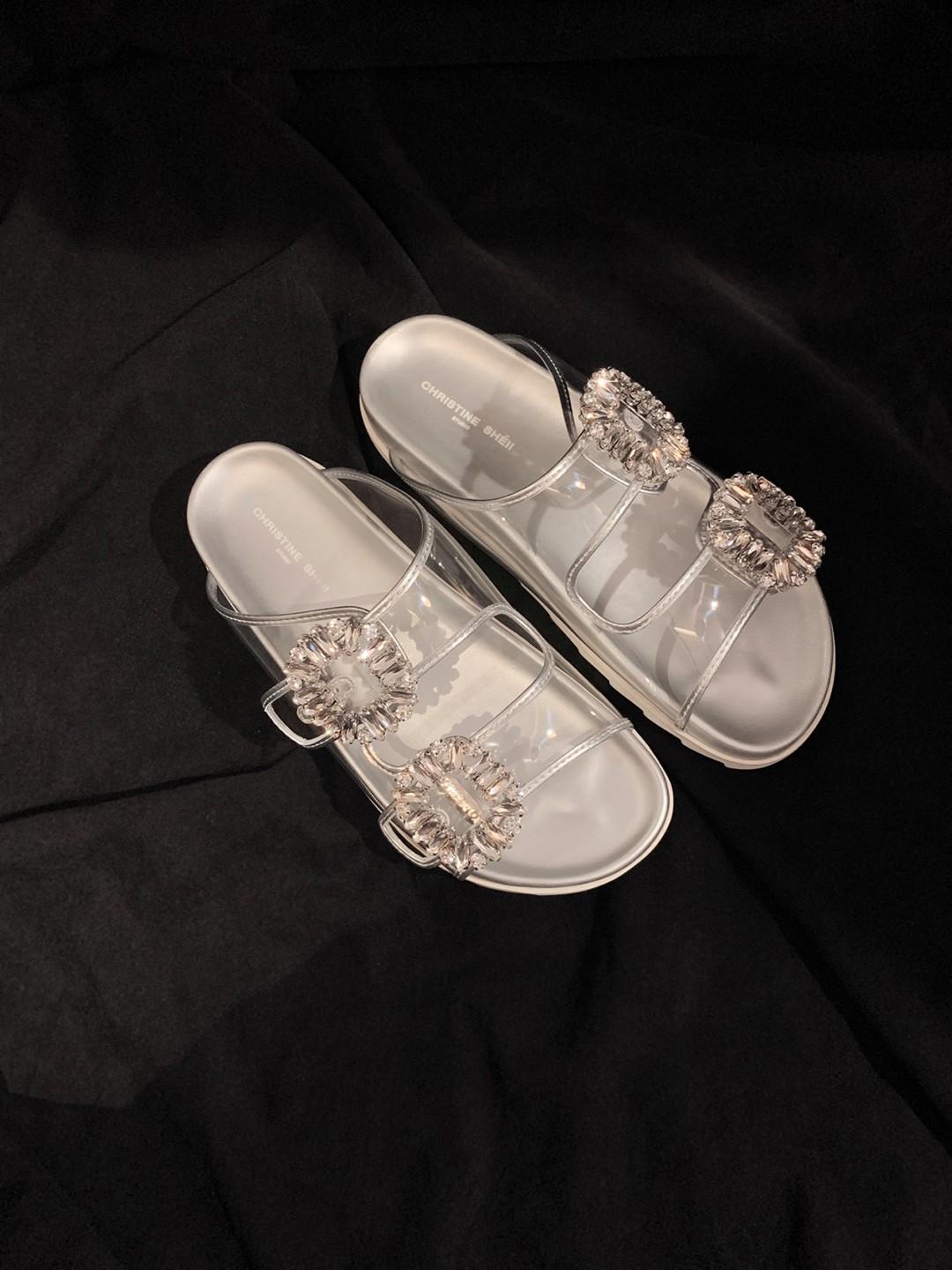 

Туфли Su Yinyin с квадратной пряжкой, стразами, кожаными двойным ремнем, повседневные тапочки на платформе, женские сандалии для улицы 40