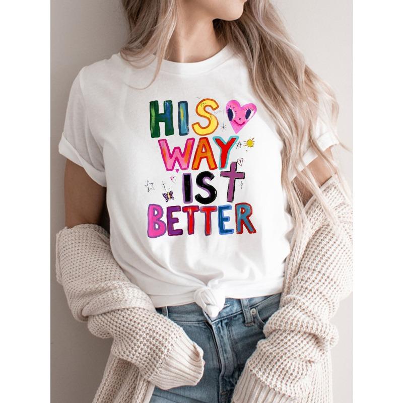

Women S Short Sleeve T-Shirt with Vibrant Graphic Design and Christian Faith Message, Perfect for Casual Attire or Church Wear S белый