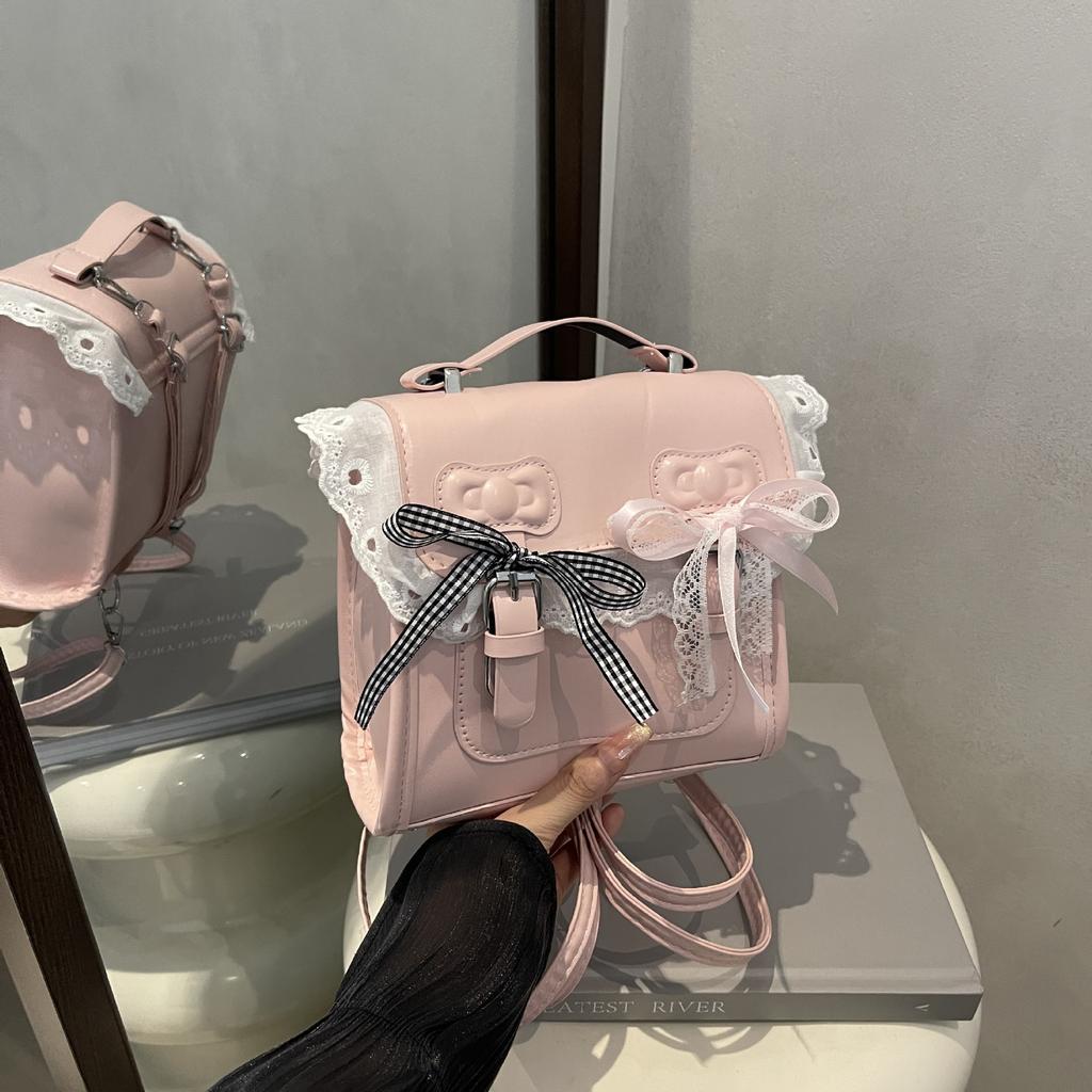 Autumn bag cover square bag lace bow single shoulder diagonal back women's bag fashionable versatile backpack