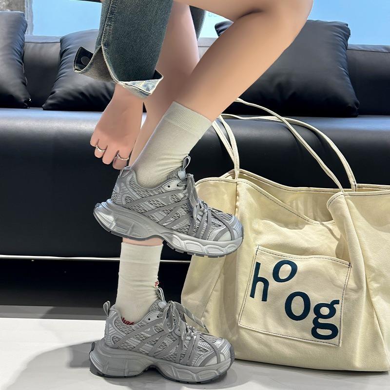 Platform dad shoes women's spring and summer new leather splicing mesh breathable versatile casual sports shoes