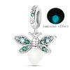 Genuine Copper Luminous Firefly Charms Beads Green Zircon Pendants Fit 3Mm Original Bangle Wrist Bracelet DIY Craft For Women Jewelry