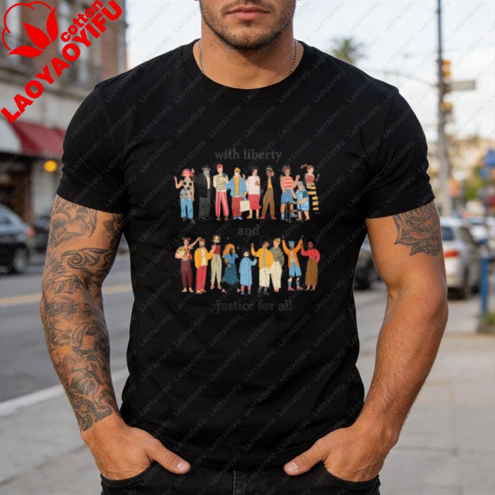 Patriotic TShirt with Liberty and Justice for All Equality Unity Graphic Tee Casual Cotton Short Sleeve Top for Men Women Tshirt