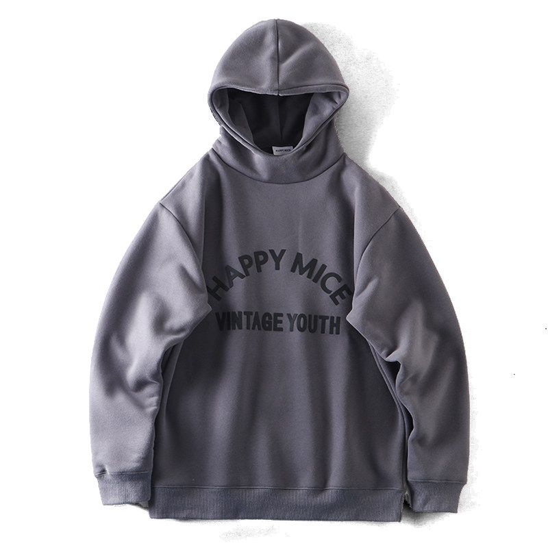 American vintage Lazy Half-high Collar Hoodie Men s Autumn and Winter Fleece-lined Thickened Foreign Trade Cattle Goods Leisure Outerwear Gray 2XL