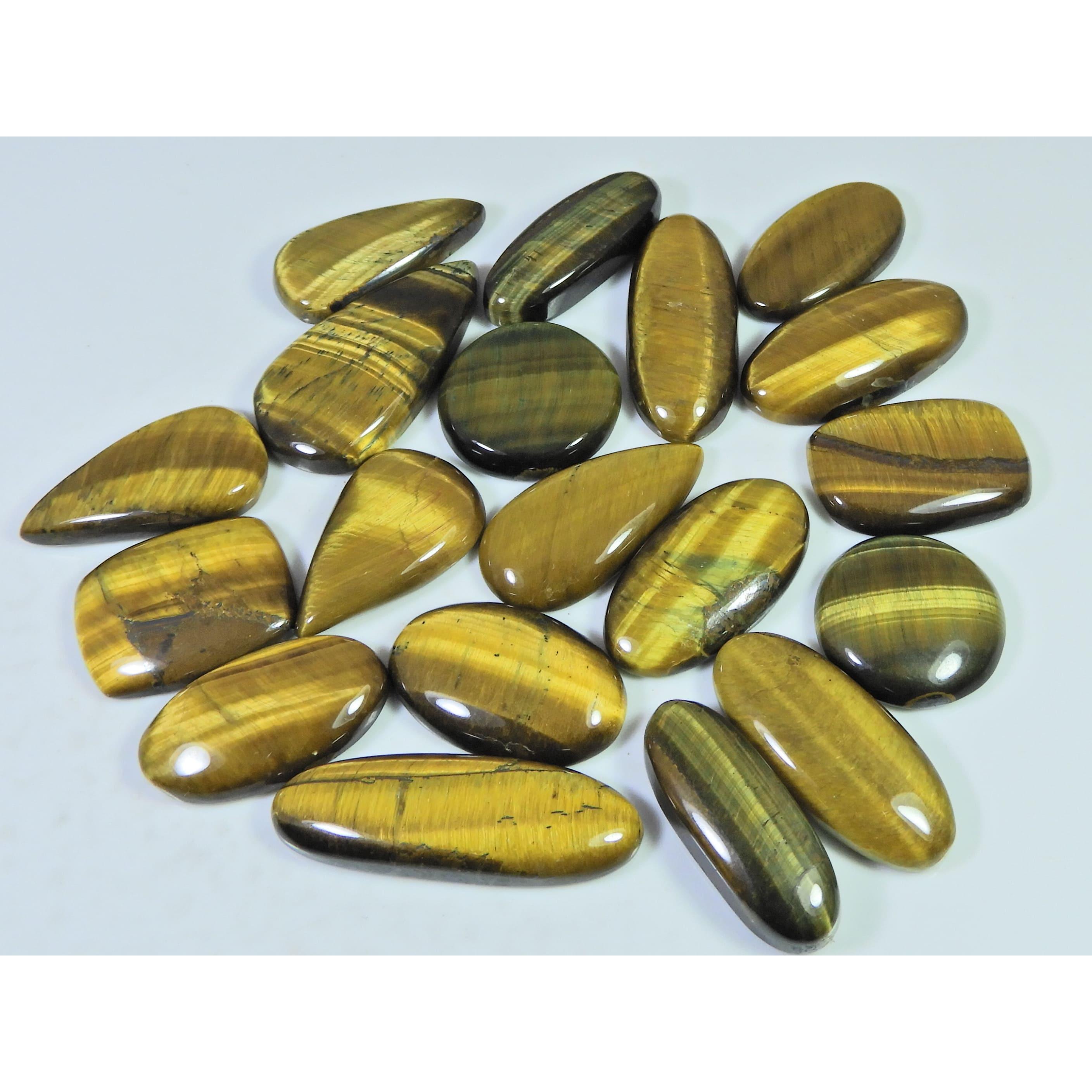 

372Cts. Natural Tiger Eye Mix Cabochon Loose Gemstone 19Pcs Lot 25-33 MM C-733