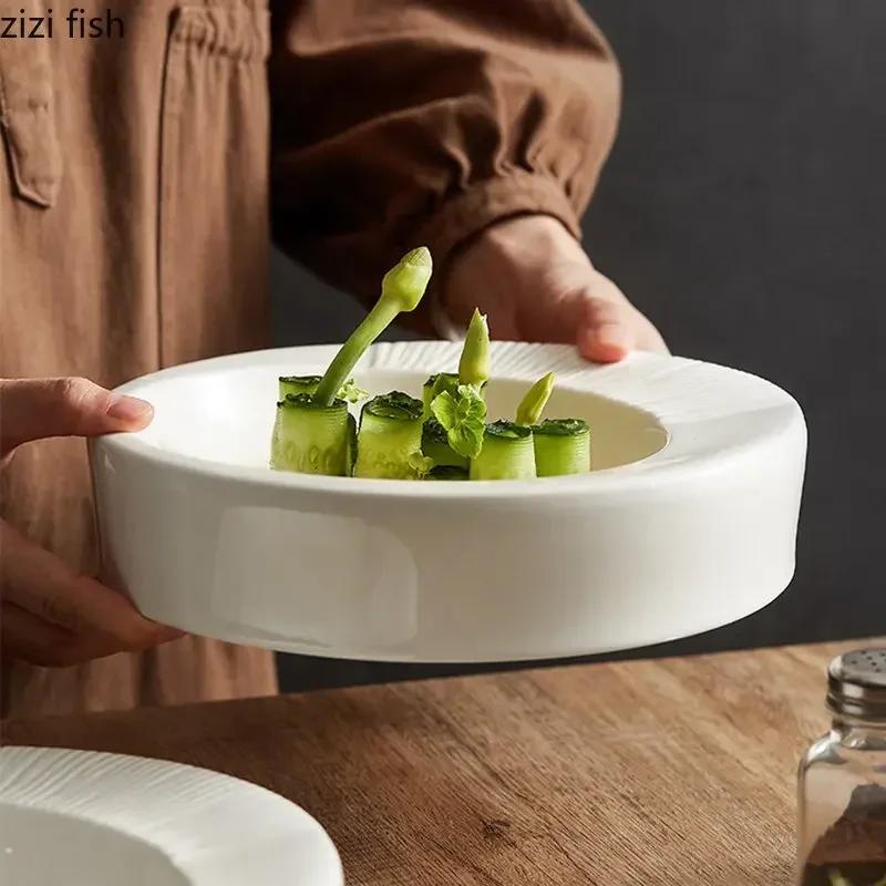 Ceramic Dinner Plate Restaurant Circular Thick Soup Plate Salad Plate Dessert Dish Snack Dish Pasta Plates Solid Color Tableware