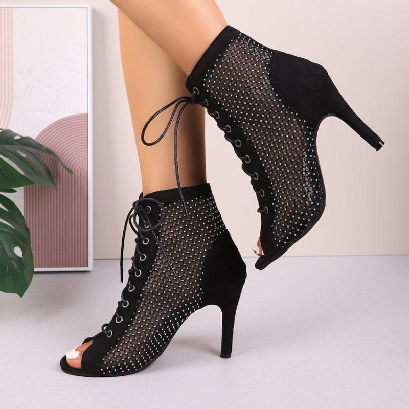 2026 New Fashionable Large Size High Heels Mesh Hollow Sexy Sandals Trendy Lace up Cloth Face Fish Mouth Boots Women Shoes