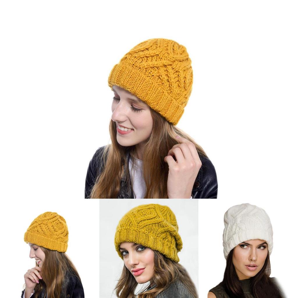 Trendy Autumn Winter Knitted Hat For Women Featuring Unique Check Pattern In Multiple Colors