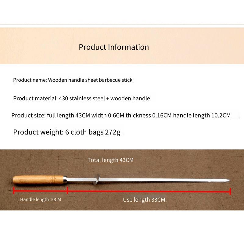 Wooden Handle Grilled Skewers Stainless Steel Barbecue Skewers Lamb Forks Needles With Cloth Bags Essential Barbecue Accessories