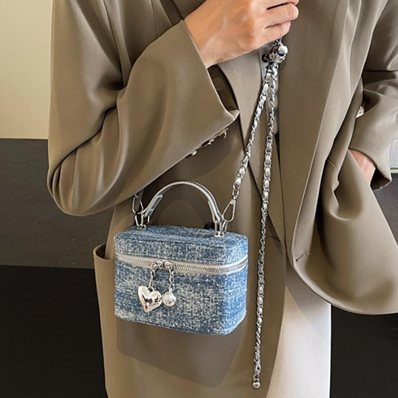 New Blue Denim Handheld Mini Bags For Women Trend Simple Crossbody Small Square Purse Retro Chain Female Bucket Bag