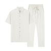 Men's Summer Hawaiian Stripe Textured Button Shirt Trousers Set