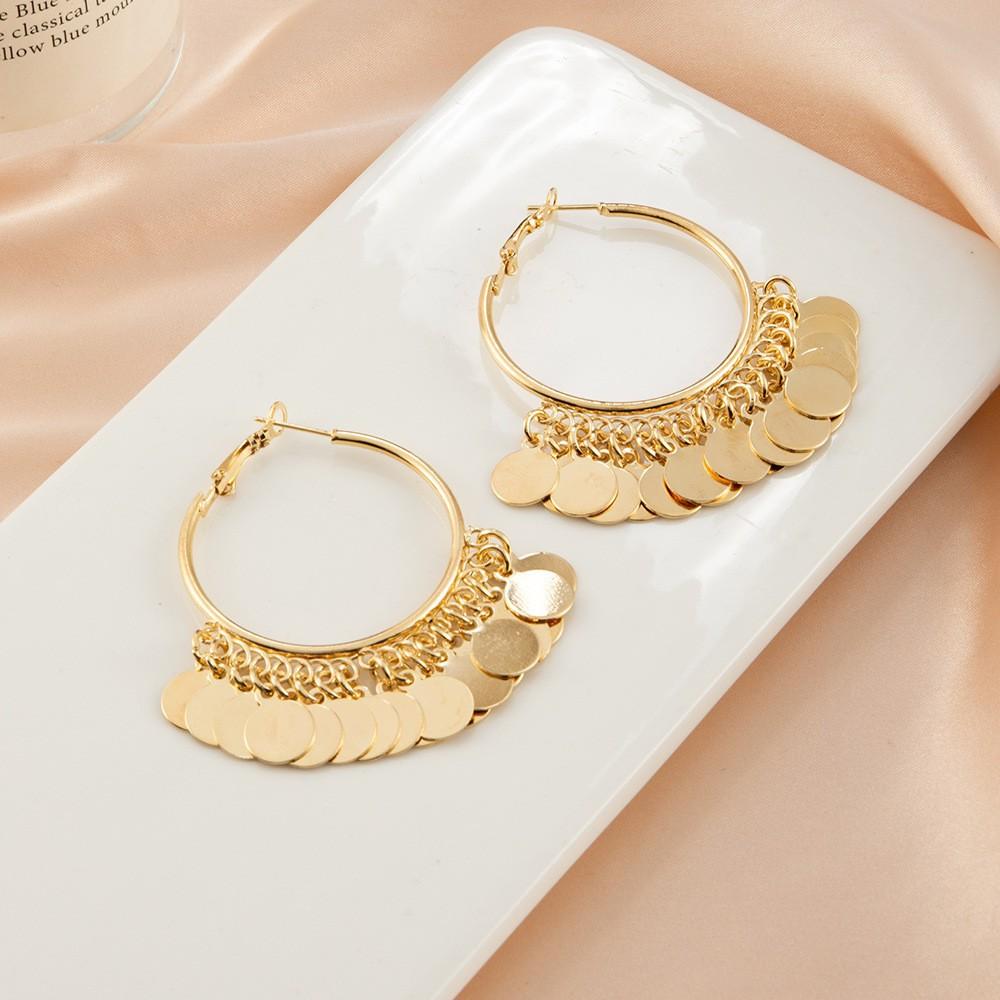 European and American style metal texture disc fringed earrings, earrings INS trendy high-end design light luxury stud earrings, earrings.
