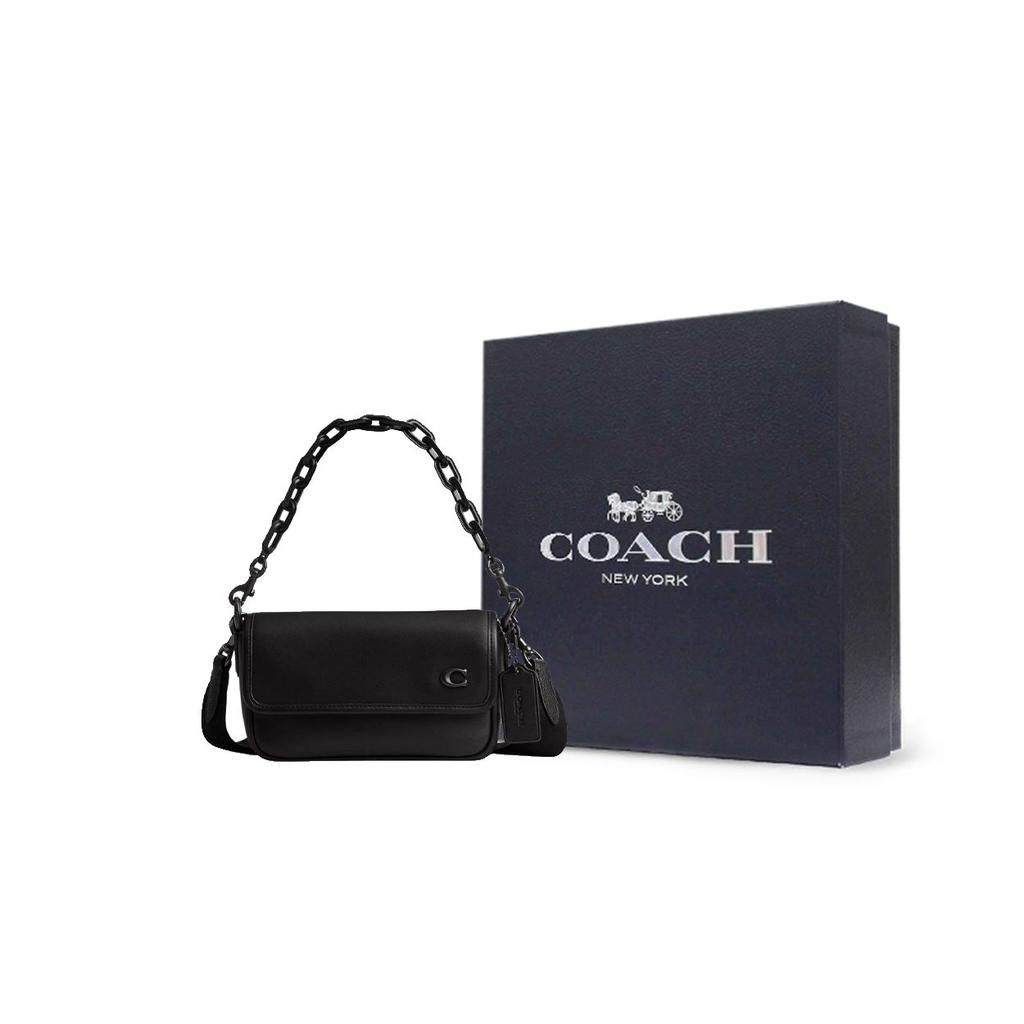 Coach Borsa a tracolla in pelle con patta e chiusura magnetica Charter 18 Piccola da donna Nera CR754-BLK