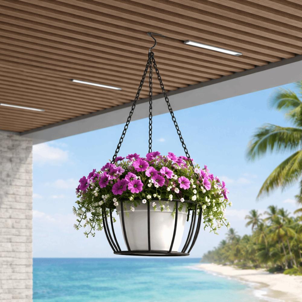 Iron Hanging Planter Hanger Round Plant Hanger Pot Tray Rope Hanger Flower Pot  Balcony