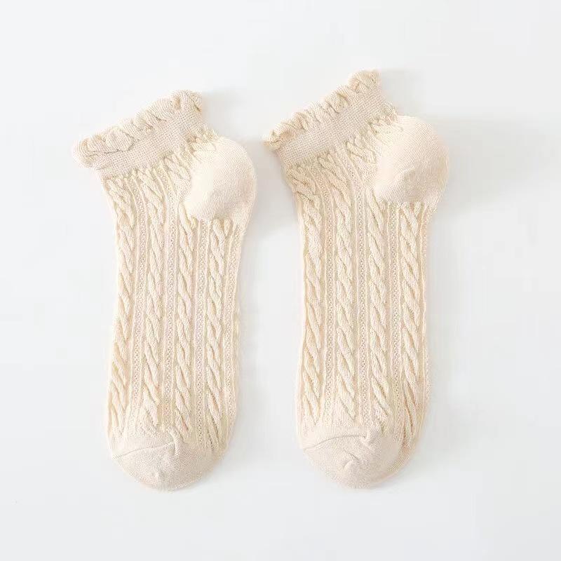 Femme Est Été Mince Dégradé Uni Coton Simple Doux Mignon Chaussettes Confortable Bord Oreille de Bois Vêtement Mode Lolita