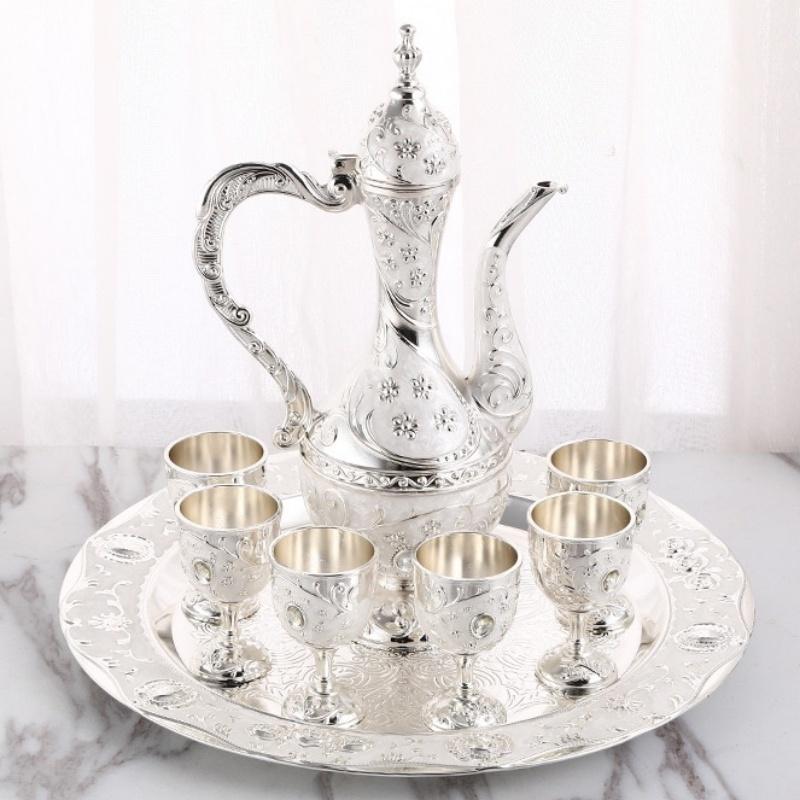 

Wine Set, Alloy Home Wine Pot Glass Set, European Exquisite Vintage Wine Glass, Creative Desktop Living Room Decoration,1Set L