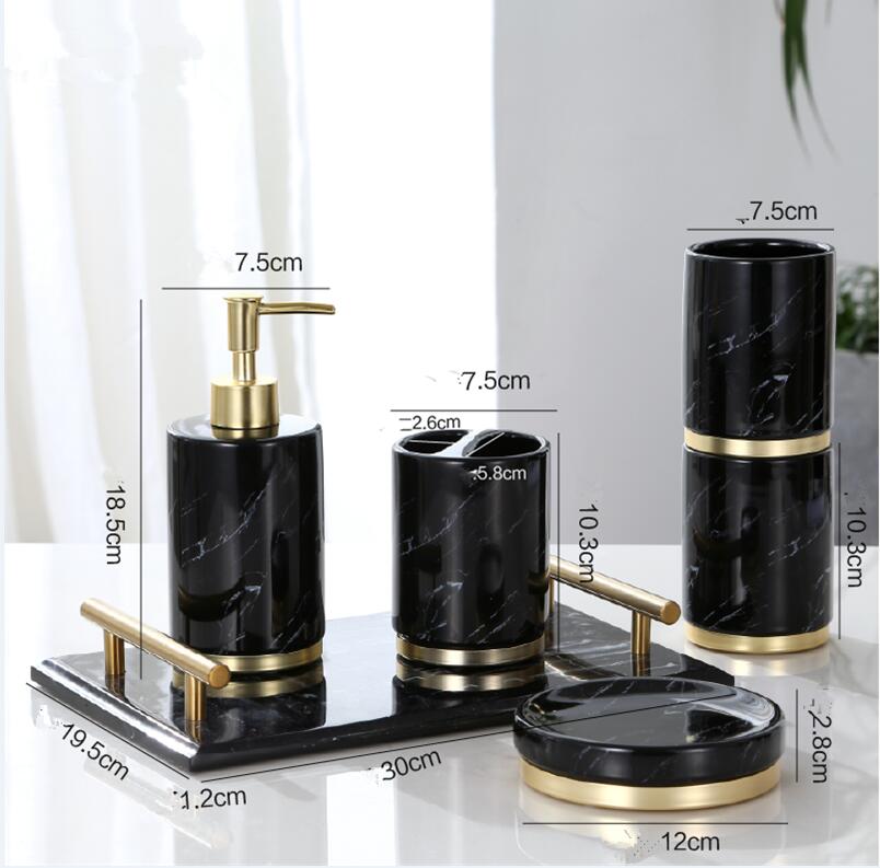 Bathroom Accessories Set Ceramic Tooth Brush HolderSoap Dish Soap Dispenser Gargle Cup European Style Bathroom Set Wedding Gift