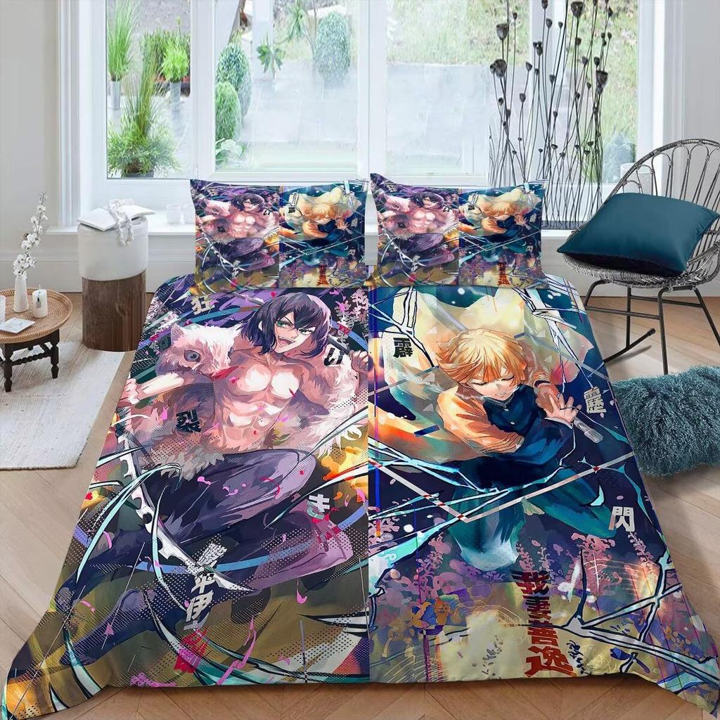 Anime Girl Three-Piece Quilt Cover 3D Digital Printing Bedding Set Bed Cover