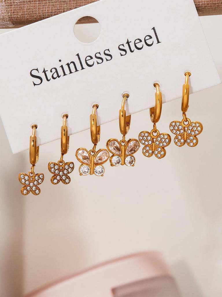 Oumika 18K Gold-Plated Butterfly & Diamond Earrings for Women