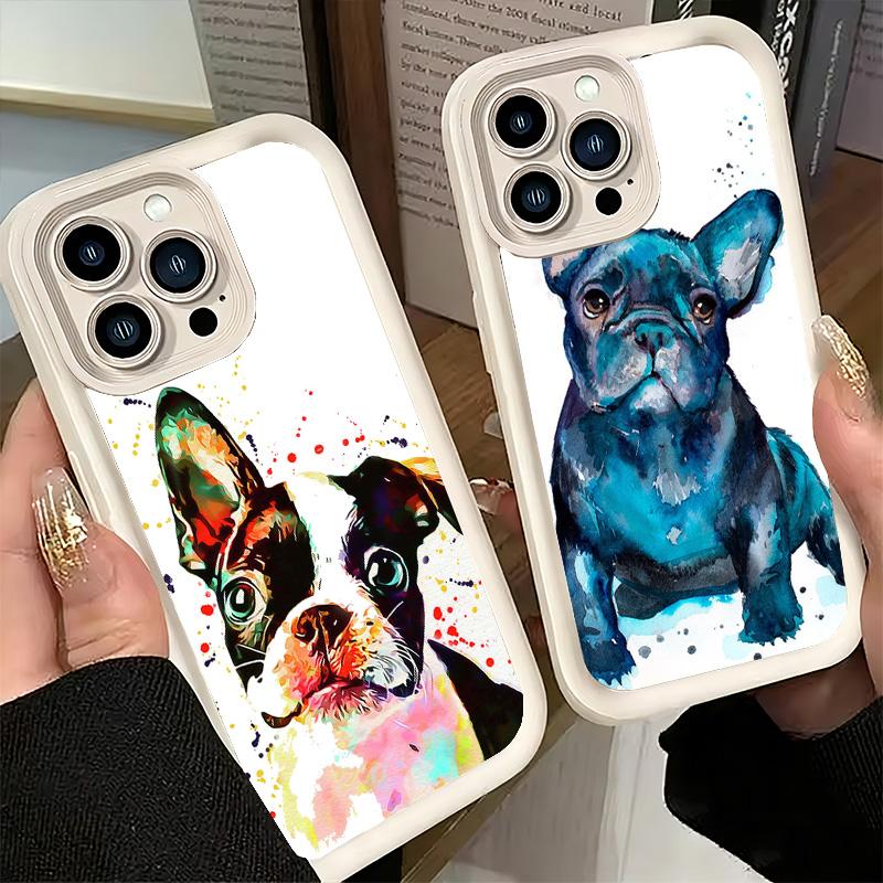 Phone Case for iPhone 17 Air 16E 15 16 Pro Max French Bulldog Dog Pug Design Cover 14 Plus 13 12 Mini Soft Shell Silicone Fundas