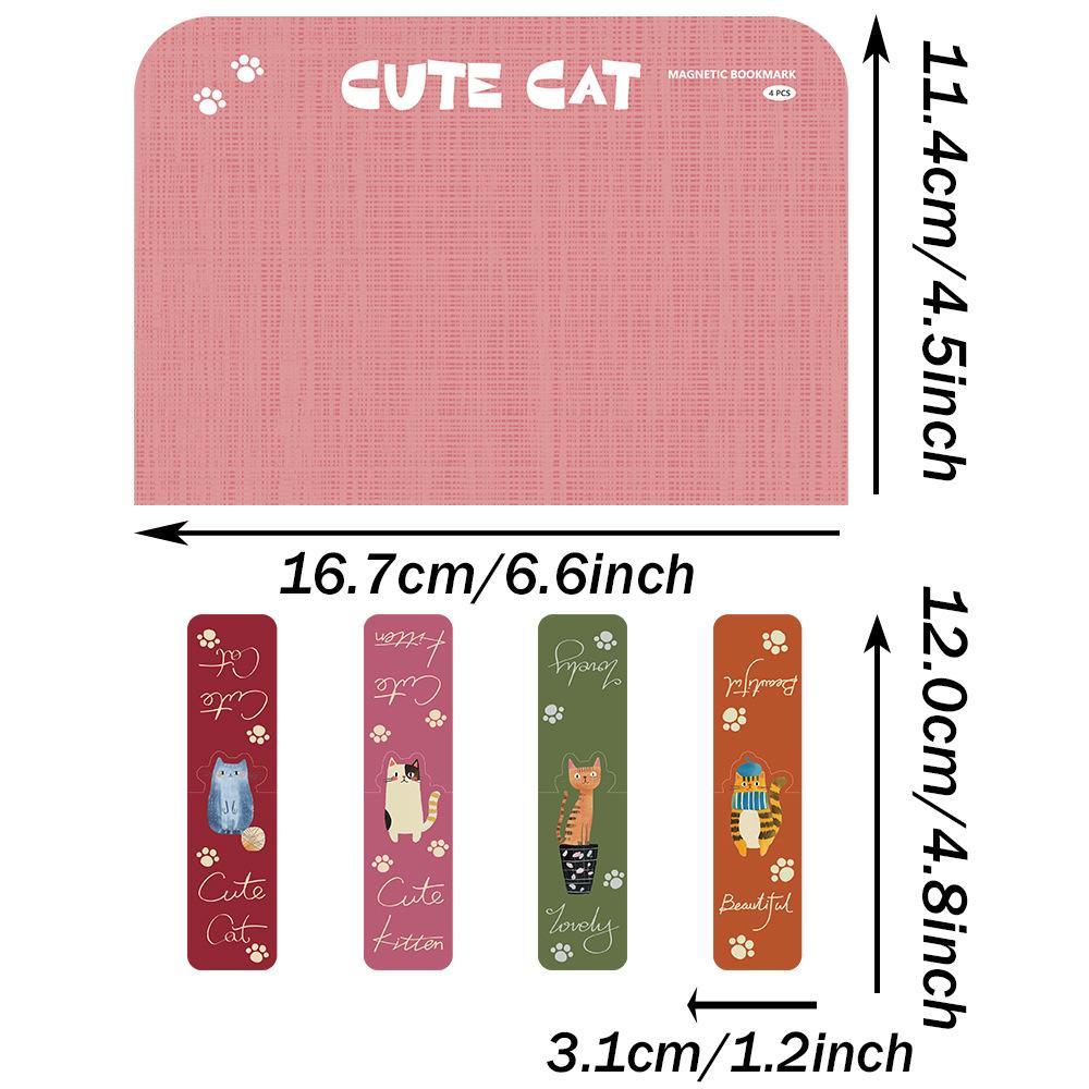 4pcs Cat World Magnetic Bookmarks Set, Cute Cat Cartoon Design Page Clips Book Marker, Unique Reading Gift Stationery