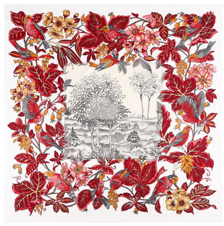 Silk Scarf Women Large Shawls Stoles Cashew Print Square Scarves Echarpes Foulards Femme Wrap Bandanas 130*130CM