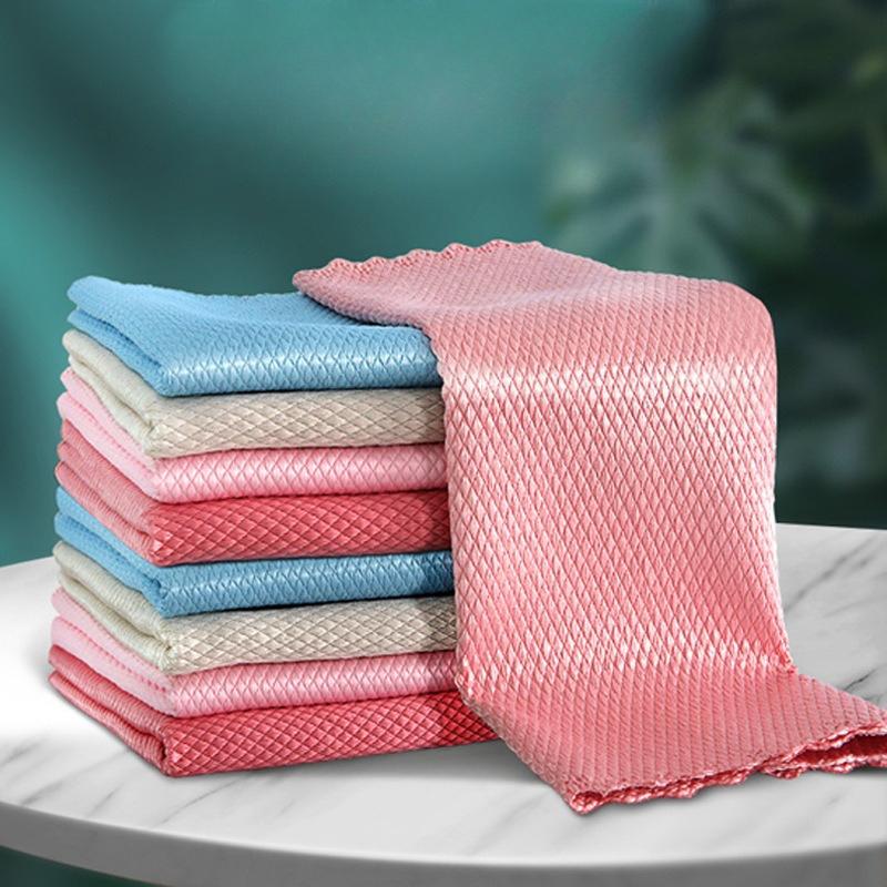 Premium Fish Scale Shaped Microfiber Cleaning Cloth Set For Kitchen Dishes And Household Wiping