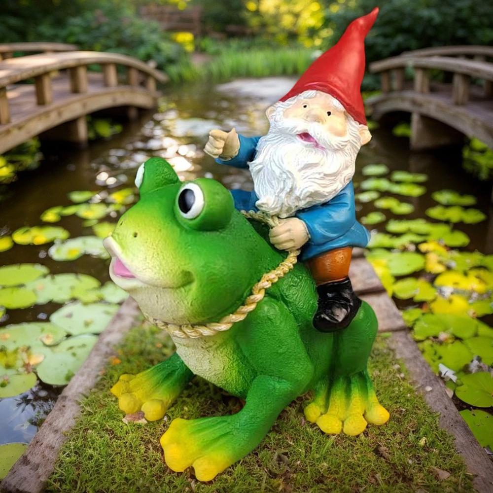 Resin Dwarf Riding Frog Handicraft Outdoor Courtyard Garden Decorative Landscape Sculpture Creative Garden Art