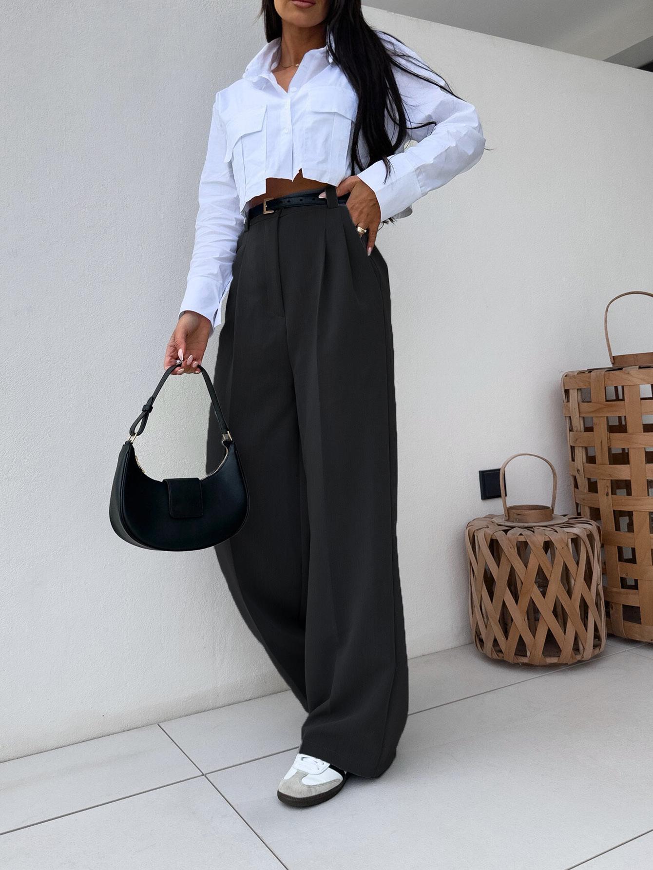 

2025 Осень Европейские и американские повседневные брюки однотонной расцветки с высокой посадкой XXL