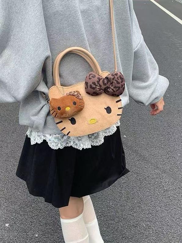 Hello Kitty Cartoon Shoulder Bag For Girls With Pu Material And Spacious Storage