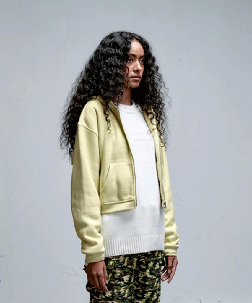Erer Oversized Sweat Hoodie Zip-Up Yellow