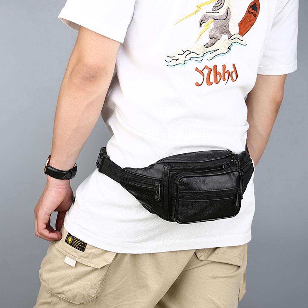 Leather Zipper Closure Waist Bag Men's Outdoor Waterproof Pocket Pouch Fanny Shoulder Bags Purse Travel Riding