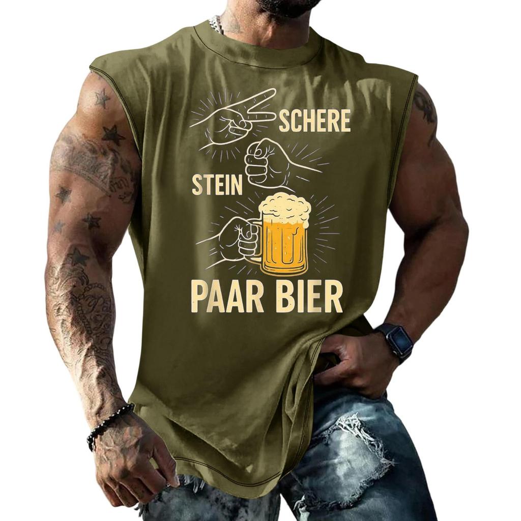 Men Sleeveless Tank Top Loose Fit Casual Streetwear Textured Pattern Printed Vest for Sports Vacation Daily Wear