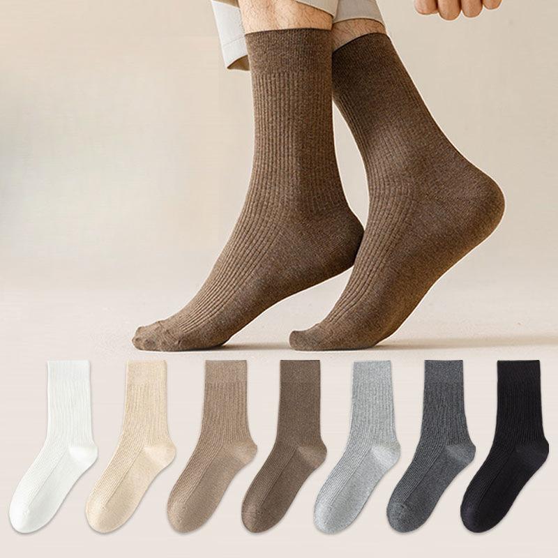 Men's Mid-calf Socks, Solid-colored Cotton Socks for Autumn and Winter, Sweat-absorbing, Versatile for Sports, Boneless Long Stockings for Business