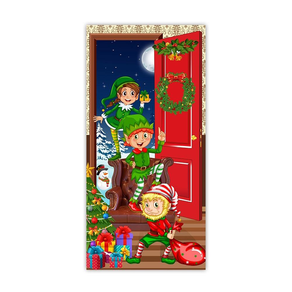 Ornaments Santa Claus Decoration 90x185cm Christmas Door Cover Christmas Hanging Cloth  Porch Home